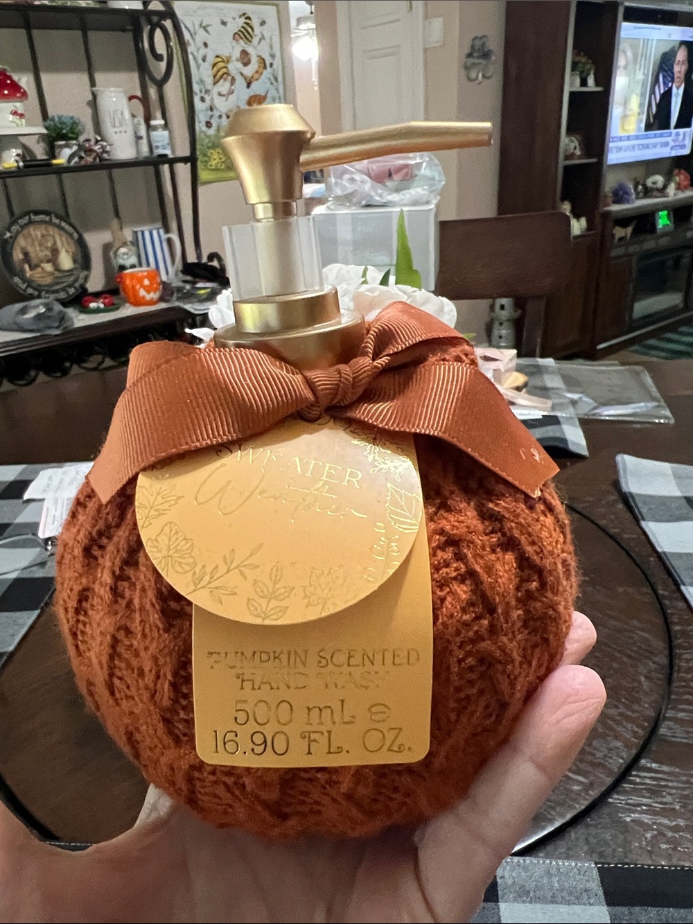 New Pumpkin Scented Hand Wash in Rust Orange Knit Bottle